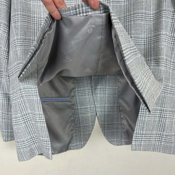 TOMMY HILFIGER Blazer Jacket Sport Coat Mens 46S Gray Blue Glen Plaid Preppy